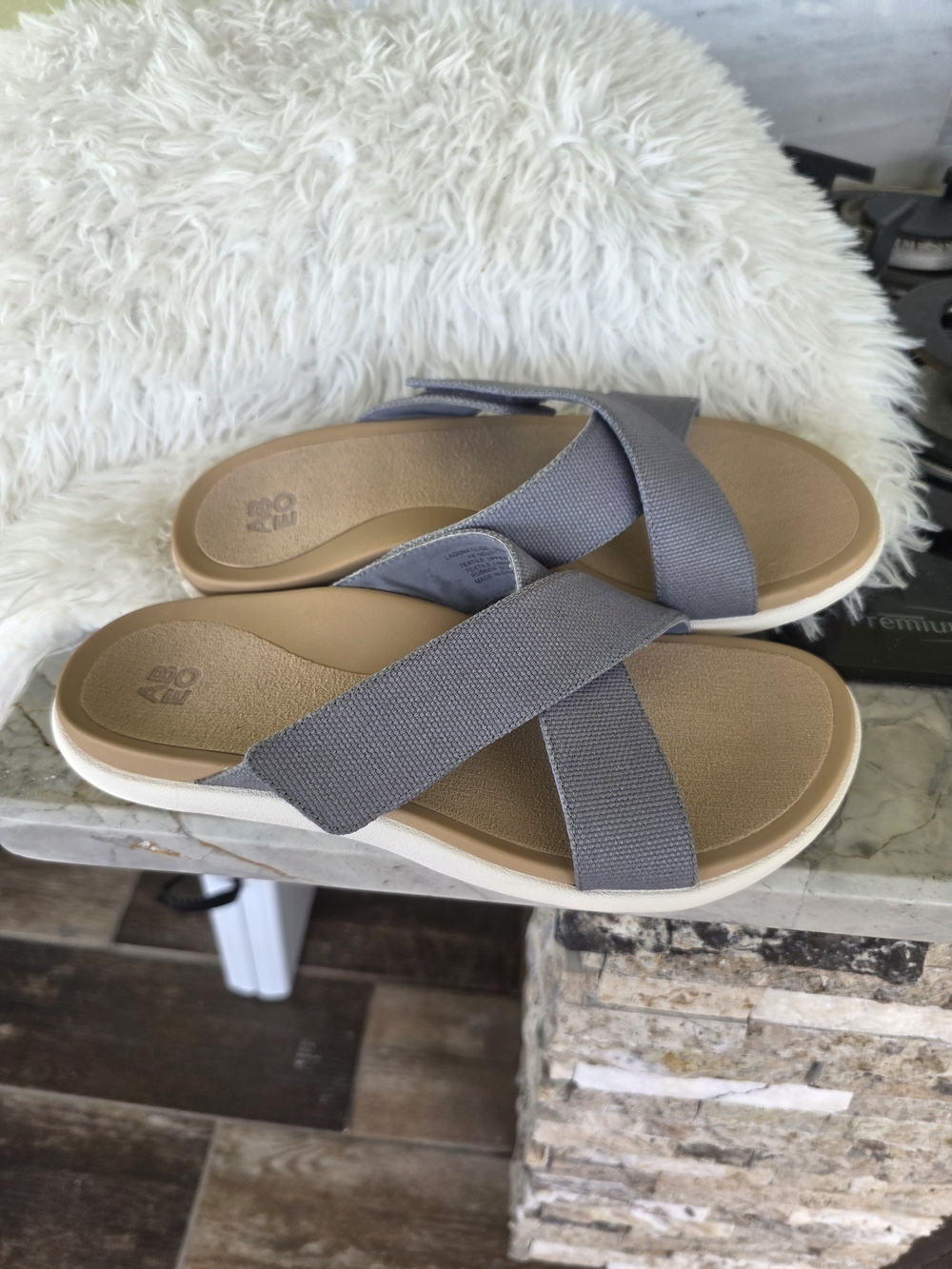 Abeo Gray Crisscross Comfort Slides